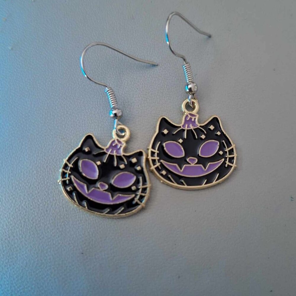 Black and Purple Cat Earrings